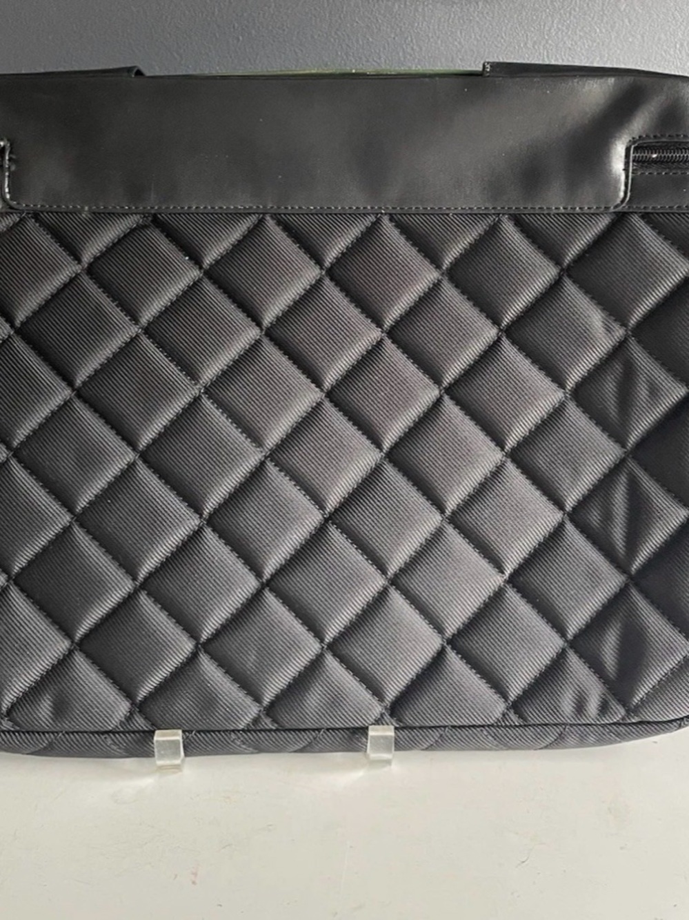 KNOMO London Black Quilted Laptop Sleeve Case Green Lining 16x12